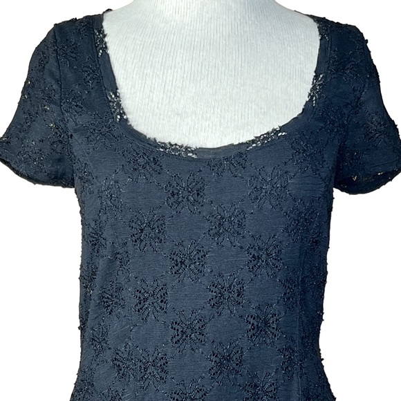 Free People Black Stretchy Lace Like Dress With Flower Design Fits Small… - Picture 2 of 15